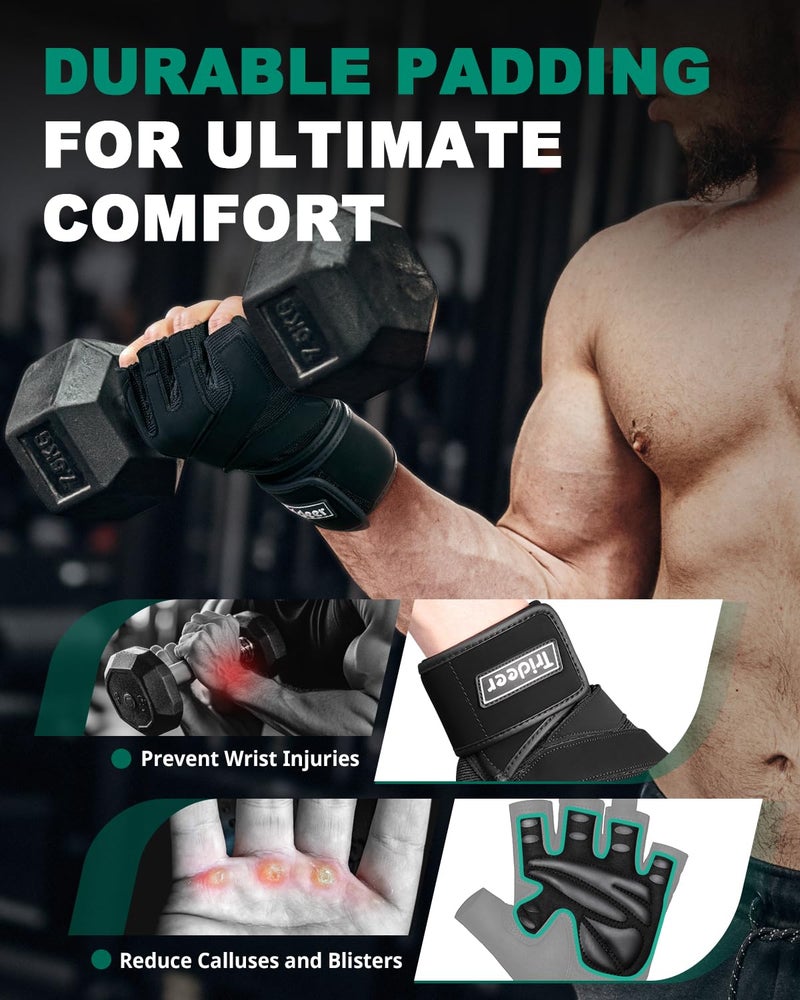 Trideer Workout Gloves for Men, Weight Lifting Gloves with Wrist Wrap Support, Full Palm Protection & Extra Grips for Weightlifting, Exercise, Cross Training, Fitness, Pull-up - Image 3